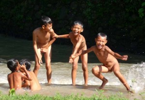 Local Lombok Kids Having Fun In The River