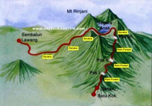 Trekking Map Of Lombok's Mount Rinjani
